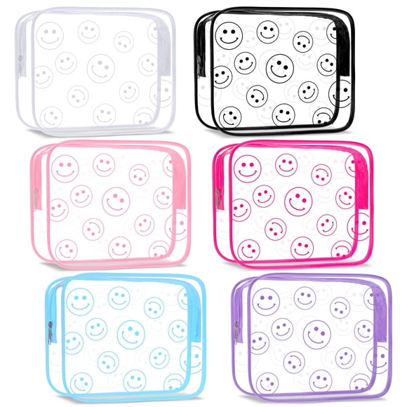 Bolsas de maquillaje Cunno, 6 unidades, Preppy Boho Smile Face Flamingo PVC