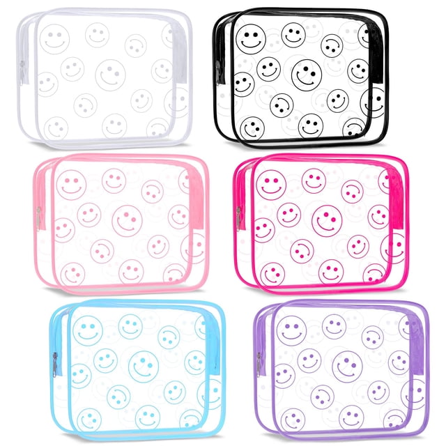 Bolsas de maquillaje Cunno, 6 unidades, Preppy Boho Smile Face Flamingo PVC