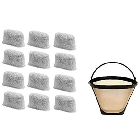 

8-12 Cup Coffee Filter & Set of 12 Charcoal Water Filters for Coffee Maker and Brewers. Replaces for No.4 Cone Reusable Coffee Filter & Water Filter