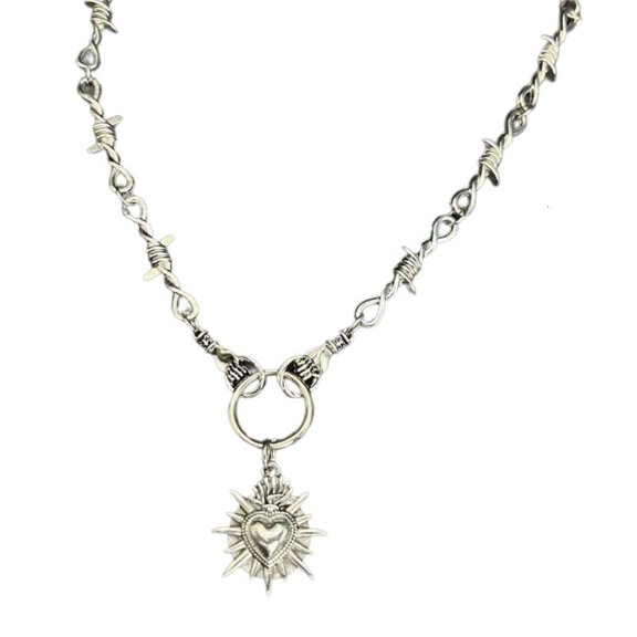 CEORPER Delicate Alloy Necklace Featuring A Hand Shaped Heart With Barbed Wire Accent