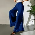 thumbnail image 6 of Women's Straight Pants Fashion Casual Pants, Chiffon Wide Leg Pants Loose Long Trousers for Women, Flowy Dress Pants, Office Casual Wear,Blue,S, 6 of 6