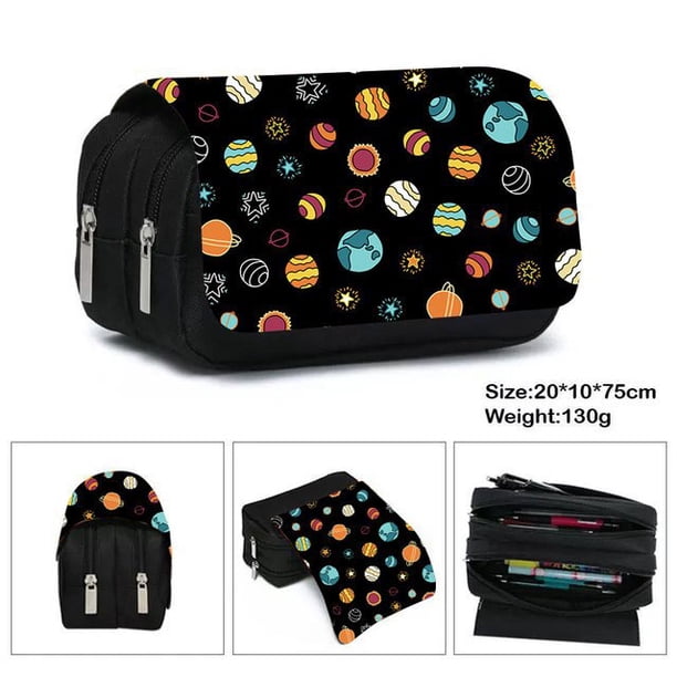 Estuche de lona de astronauta, bolsa de lápices con doble cremallera, bolsa de almacenamiento de suministros escolares, estuche de bolígrafo de estudiante de gran capacidad, papelería para niños hola suerte unisex