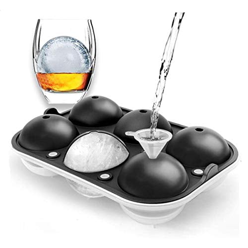 Drinks Sphere Ice Ball Mold Tray for Bourbon Whiskey Set of 2 Easy Release Flexible Reusable Silicone Scotch Novelty Large Round Ice cubes maker with Funnels for Cocktail 