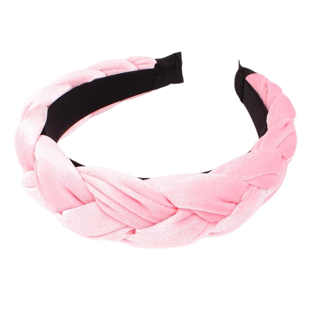 XASZHN Textured Braided Velvet Wide Headband for Women Solid Color Hair Accessory with Ribbon Detail Pink_001 One Size