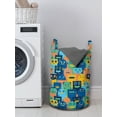 thumbnail image 3 of Cartoon Laundry Bag, Vintage Robots Space Fiction Comic Cyborg Future Repetition Childish Design Art, Basket with Handles Drawstring Closure for Laundromats, 13" x 19", Multicolor, by Ambesonne, 3 of 4