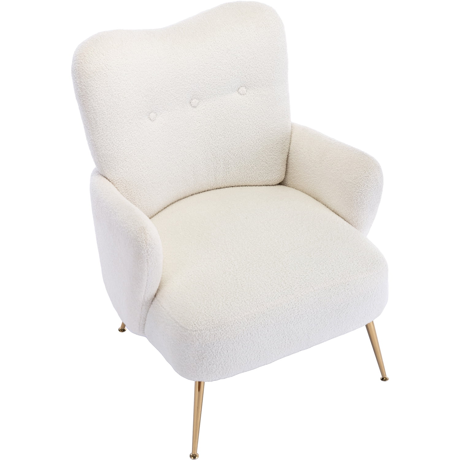 Kadyn Modern Teddy Short Plush Particle Armchair, Altay Velvet Accent Chair with Golden Metal Legs and High Back, Upholstered Accent Lounge Chair for Living Room, White