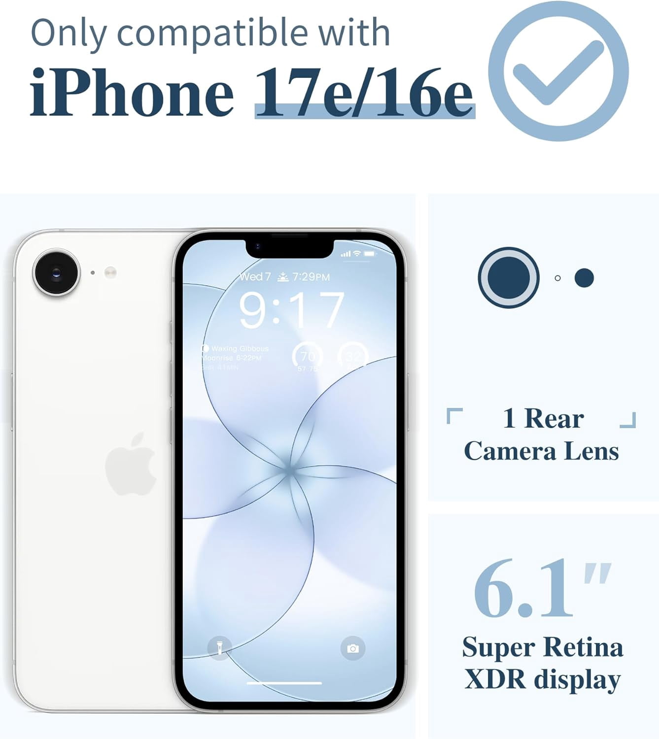 for iPhone 17e Case & iPhone 16e Case, [Non-Yellowing][Military-Grade Protection] Hard PC&TPU Bumper, Floral Shockproof Protective Clear Phone Case (Aconite/Light Blue)