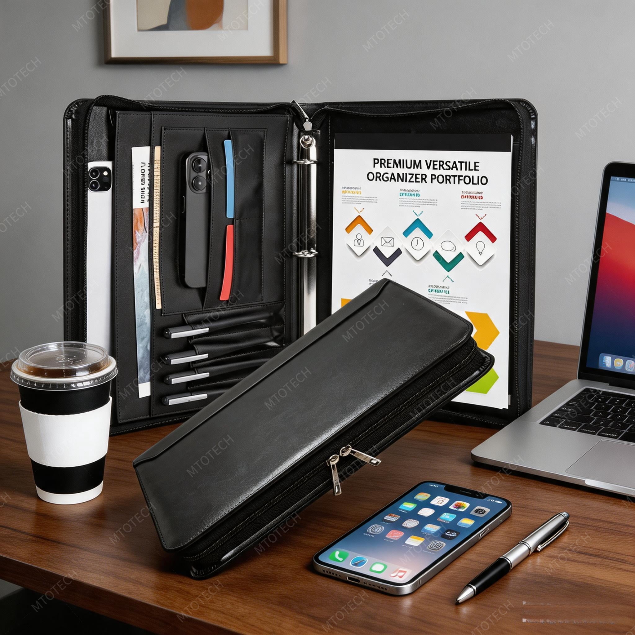 Leather Padfolio for Women,Zippered Padfolio with 3 Ring Binder,Business Portfolio Organizer for Women with A4 Writing Pad Holder, Document Organizer for Meeting/Interview