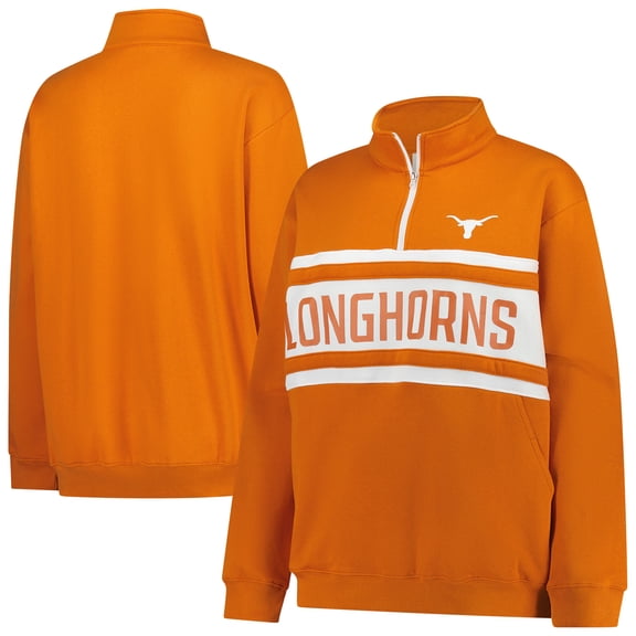 Women's Fanatics Burnt Orange/White Texas Longhorns Plus Size Quarter-Zip Pullover