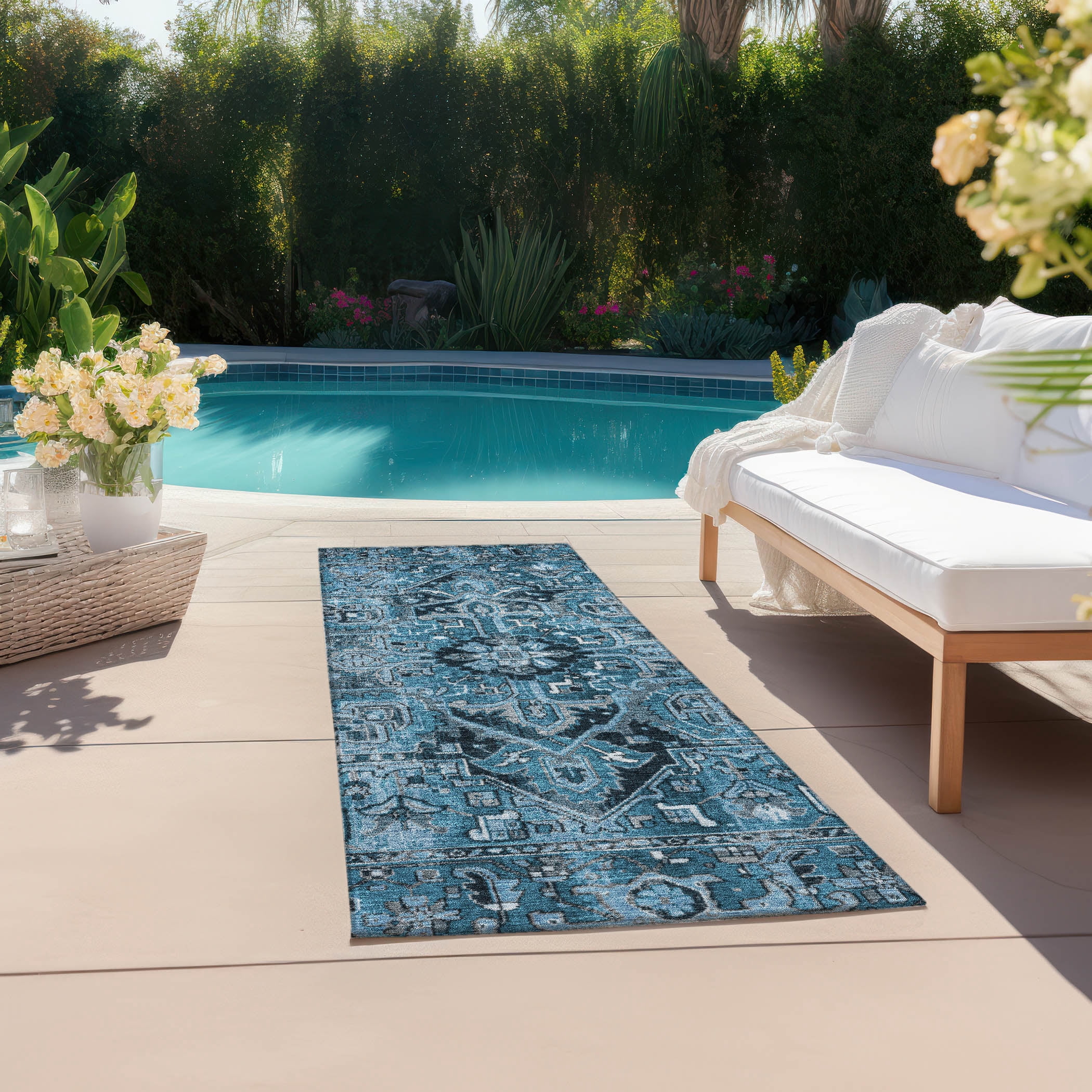 Addison Rugs Chantille Indoor/Outdoor Traditional Oriental Blue Washable Runner Rug, 2'3" x 7'6"