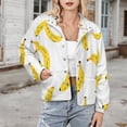 thumbnail image 3 of Jackets for Women Winter Coat Jackets Flannel Stand Collar Jacket(Yellow Bananas Scattered White Background,Size:S-4XL), 3 of 7