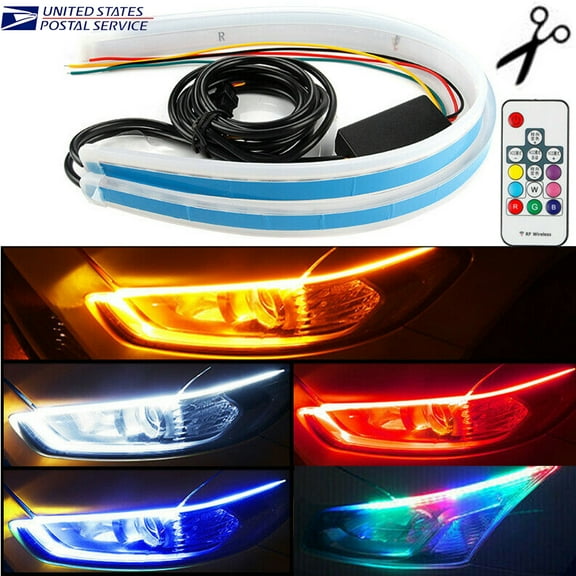 RGB 60CM LED Car DRL Daytime Running Turn Signal Lamp Strip Light Flexible Tube
