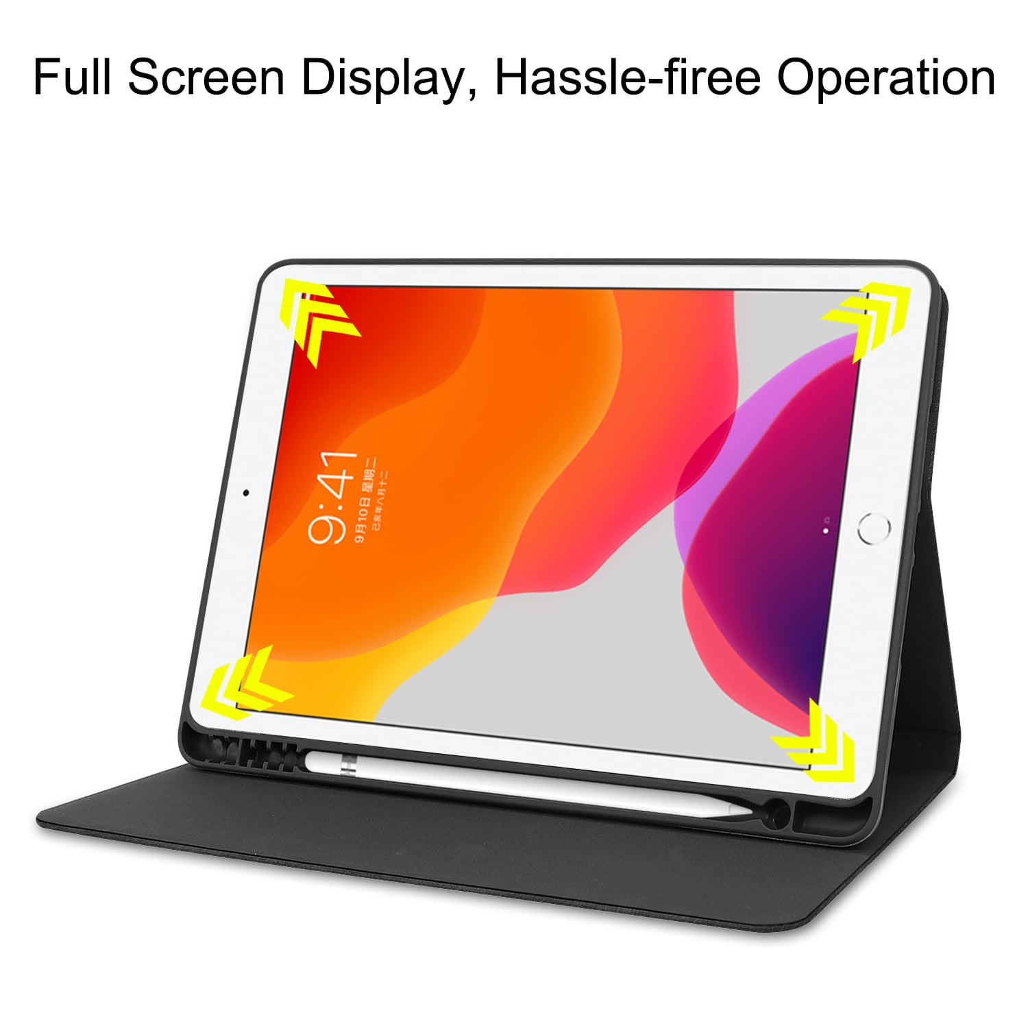 iPad 10.2" 7th Generation Case with Pencil Holder, Allytech Slim Fit PU Leather Folio Flip Stand Smart Cover Auto Sleep Wake Full Protection Shockproof Cases Covers for Apple iPad 7th Gen,Black