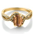 thumbnail image 2 of Gem Stone King 1.83 Ct Oval Brown Tiger Eye 18K Yellow Gold Plated Silver Ring (Size 7), 2 of 4