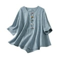thumbnail image 2 of Blouses for Women Dressy Casual Linen Summer Tops Embroidered Tunic Blouse Loose 3/4 Sleeve Crew Neck Tee Shirts Blue XL, 2 of 4