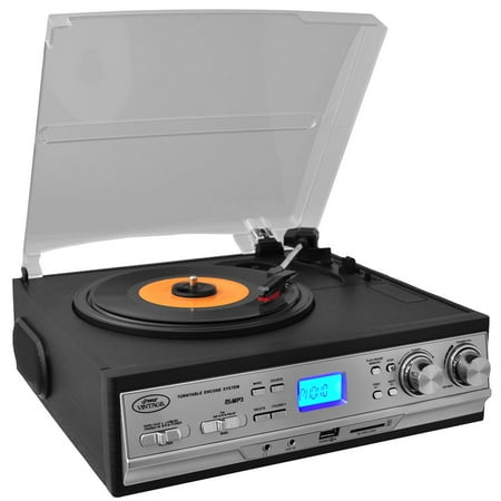 Pyle PTTCS9U - Classic Retro Style Turntable - Plays AM/FM Radio, Cassettes & MP3s - USB/SD Direct Record Function & Aux Input For iPod/MP3 Players