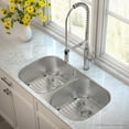 thumbnail image 2 of KRAUS Kitchen Combo with Outlast MicroShield™ Undermount Stainless Steel 32 Inch 50/50 Double Bowl Real 16 Gauge Kitchen Sink and Nola™ Commercial Kitchen Faucet with Soap Dispenser in Chrome, 2 of 12