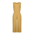 thumbnail image 4 of SDNall 1 Jumpsuits for Sleeveless Pocket Solid Color Loose Straight Pants Fashion Romper Pants Summer Outfits for Women (Yellow, Sizes S-XXXXL), 4 of 9