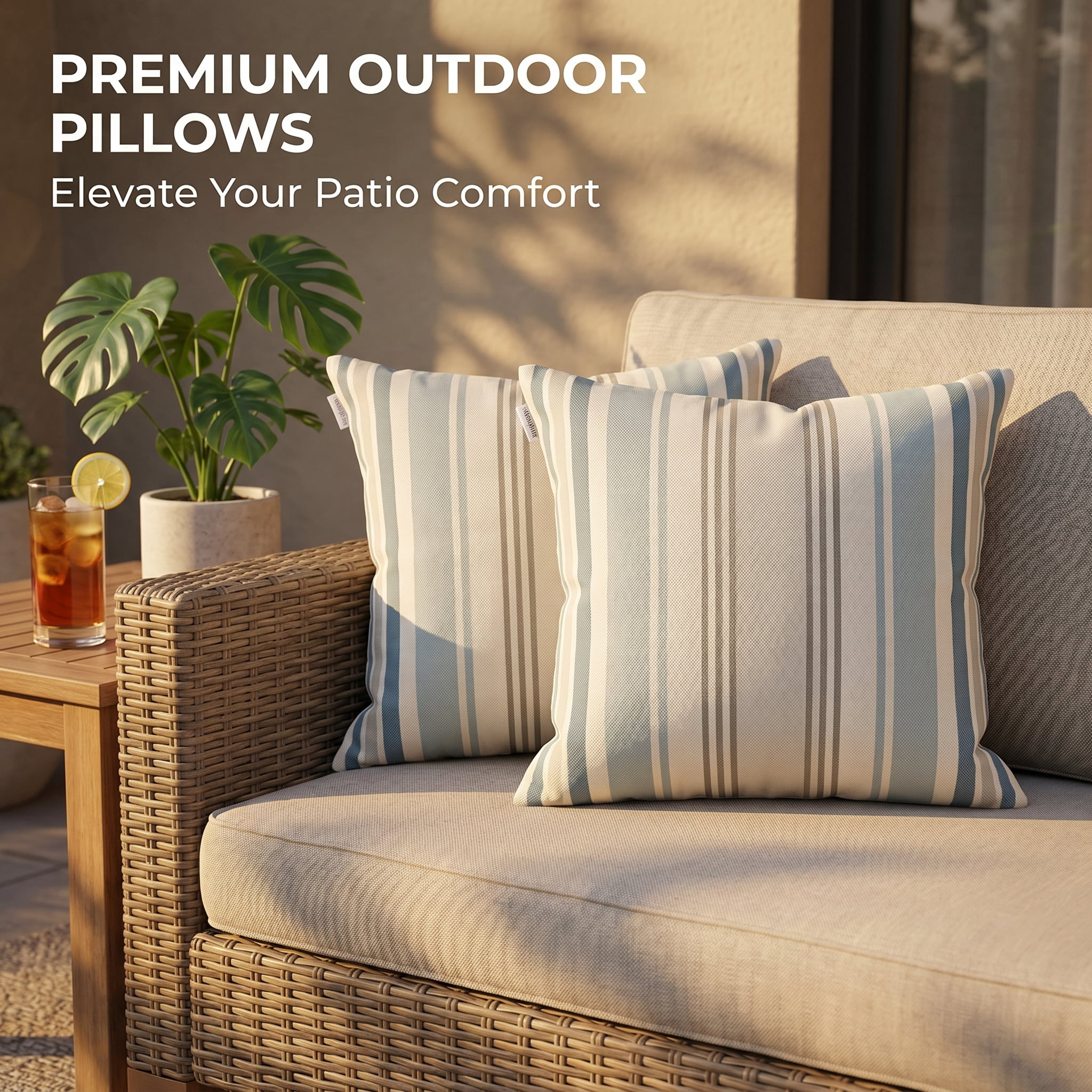 DURAMOXLQ 18"x18" Outdoor Throw Pillows Set of 2, Weather & Fade Resistant Striped Decorative Pillows for Patio Furniture