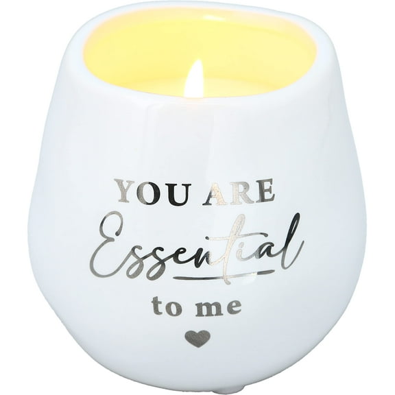 Pavilion Gift Company Essential-8 oz-100% Soy Wax Scent: Fresh Linen with Silver Detail Accents Novelty-Candles, 8 oz, White