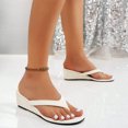 thumbnail image 3 of Women's Faux Leather Wedge Flip Flops with Arch Support Comfortable Open Toe Slip On Summer Slide Sandals Beige Size 9, 3 of 8