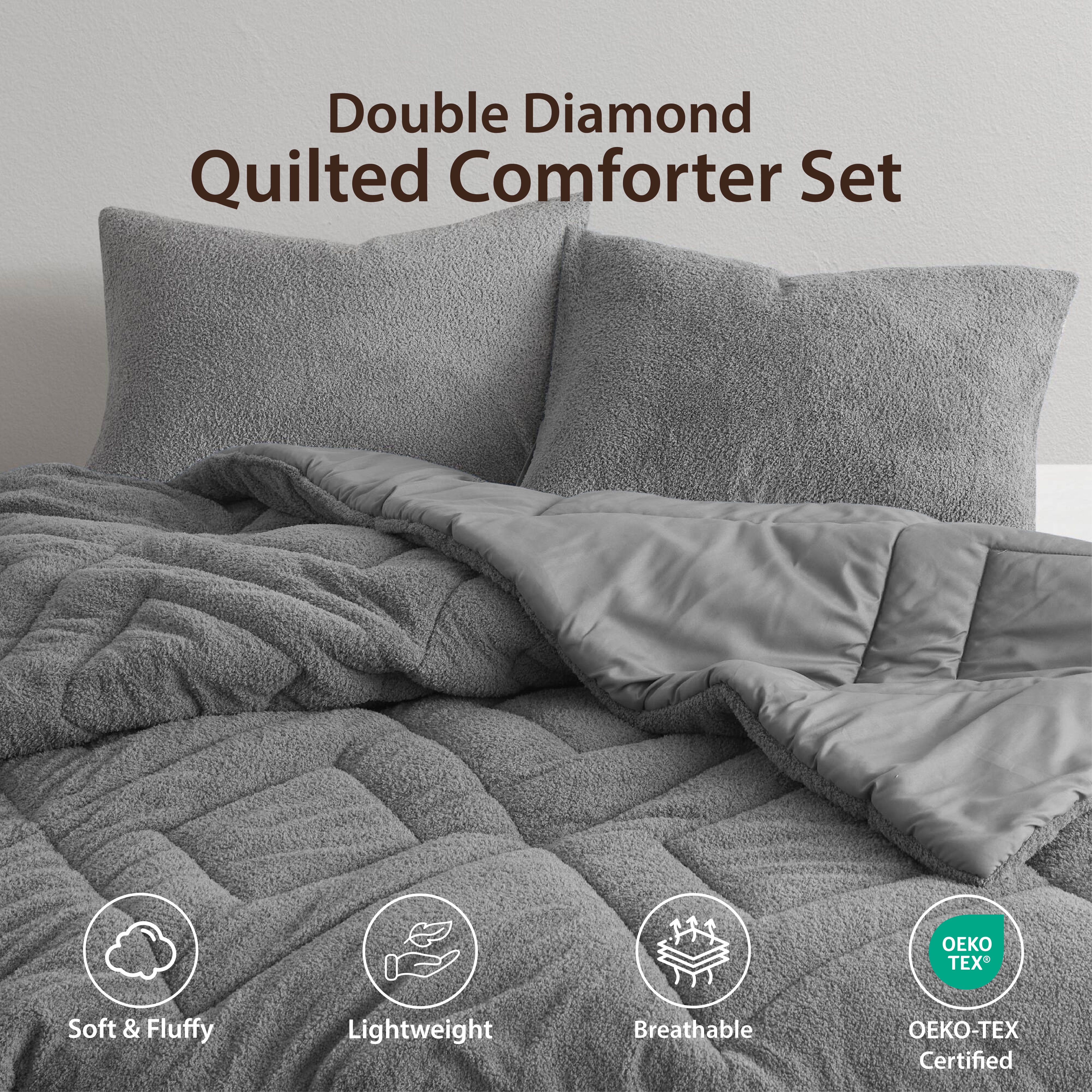 Regency Heights Twin/Twin XL Quilted Plush Comforter Set, 2-Piece Reversible Feather-Soft Dorm Bedding Sets, Textured Sherpa Comforter Bed Set for All Season, Gray