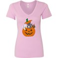 thumbnail image 3 of Inktastic Halloween Kitties in Pumpkin Women's V-Neck T-Shirt, 3 of 5