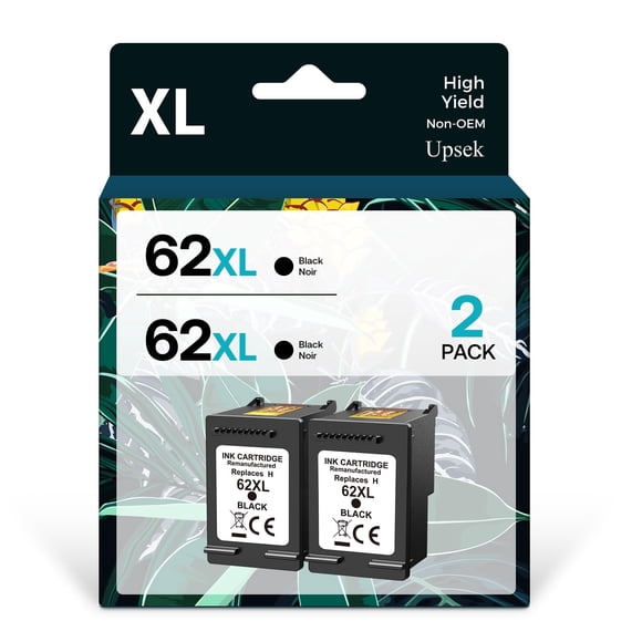 Cartucho de tinta Upsek Remanufacture 62XL negro, paquete de 2 unidades para HP
