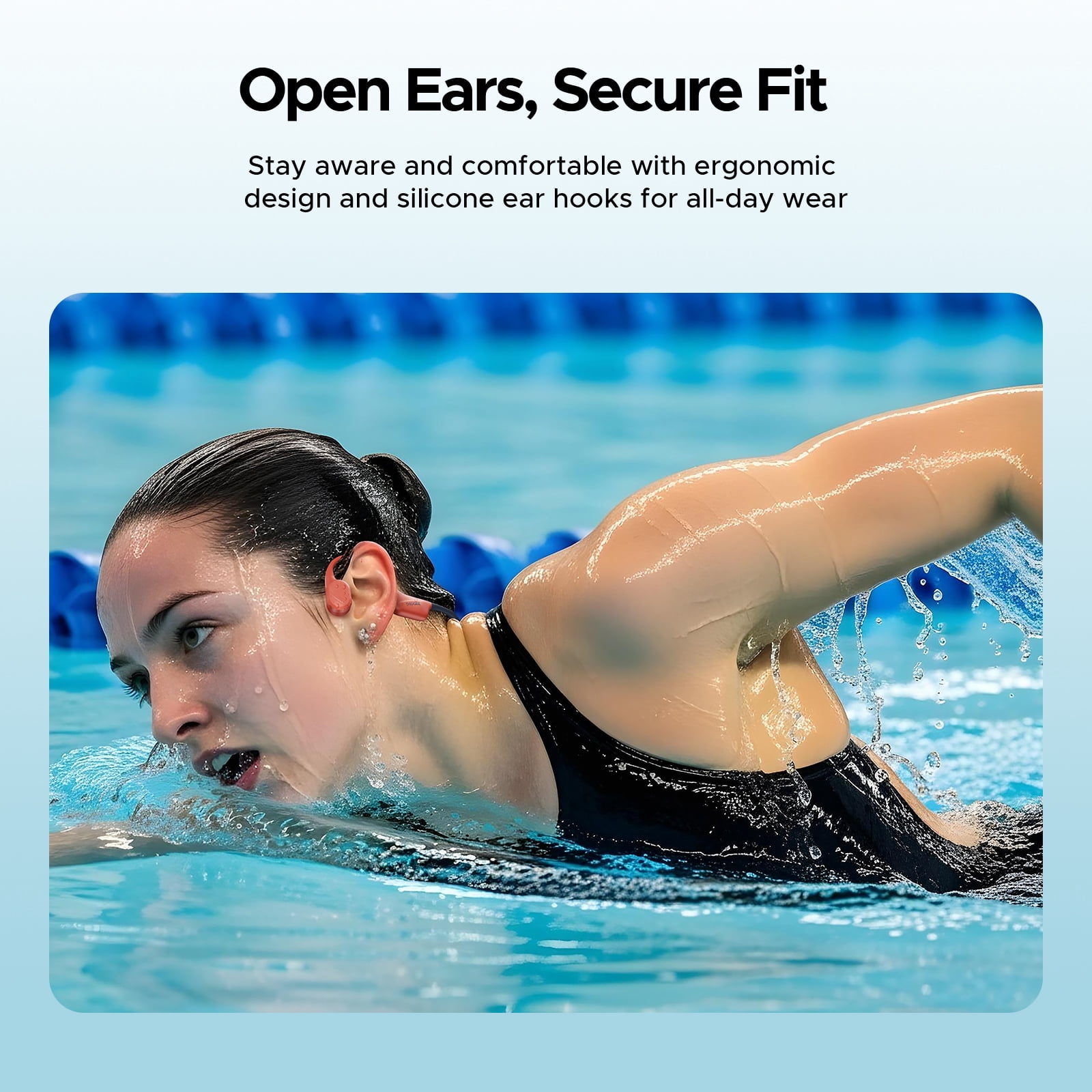 DOOGEE Bone Conduction Headphones, IP68 Waterproof Swimming Headphones Wireless Bluetooth 5.4, Skin Friendly Silicone, 32GB MP3 Mode, Sport Open Earphones for Underwater, Running, Cycling