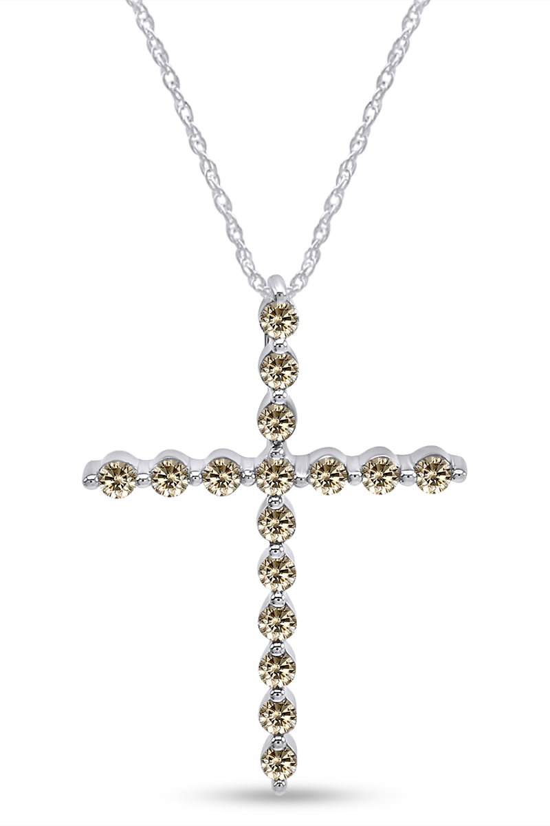 Mens Womens Gold 1Ct Diamond Cross Pendant Necklace With Rope Chain 