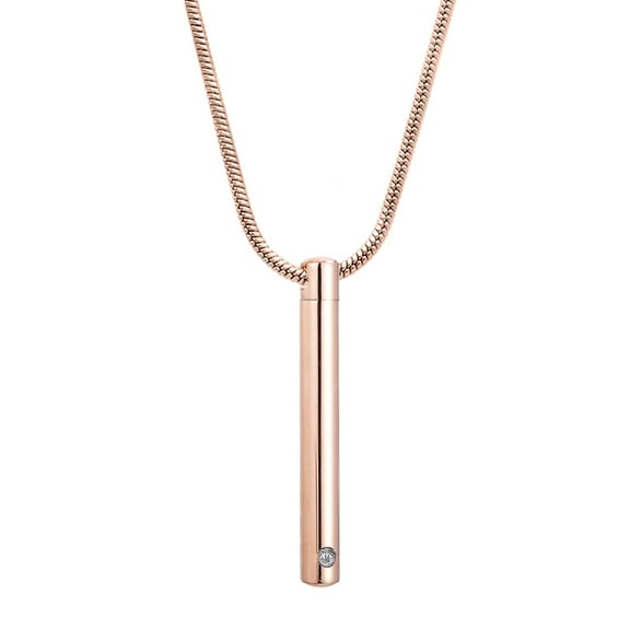 Anavia Long Bar Cylinder Crystal Cremation Jewelry Memorial Necklace Ash Urn Rose Gold with Funnel Kit and Gift Box