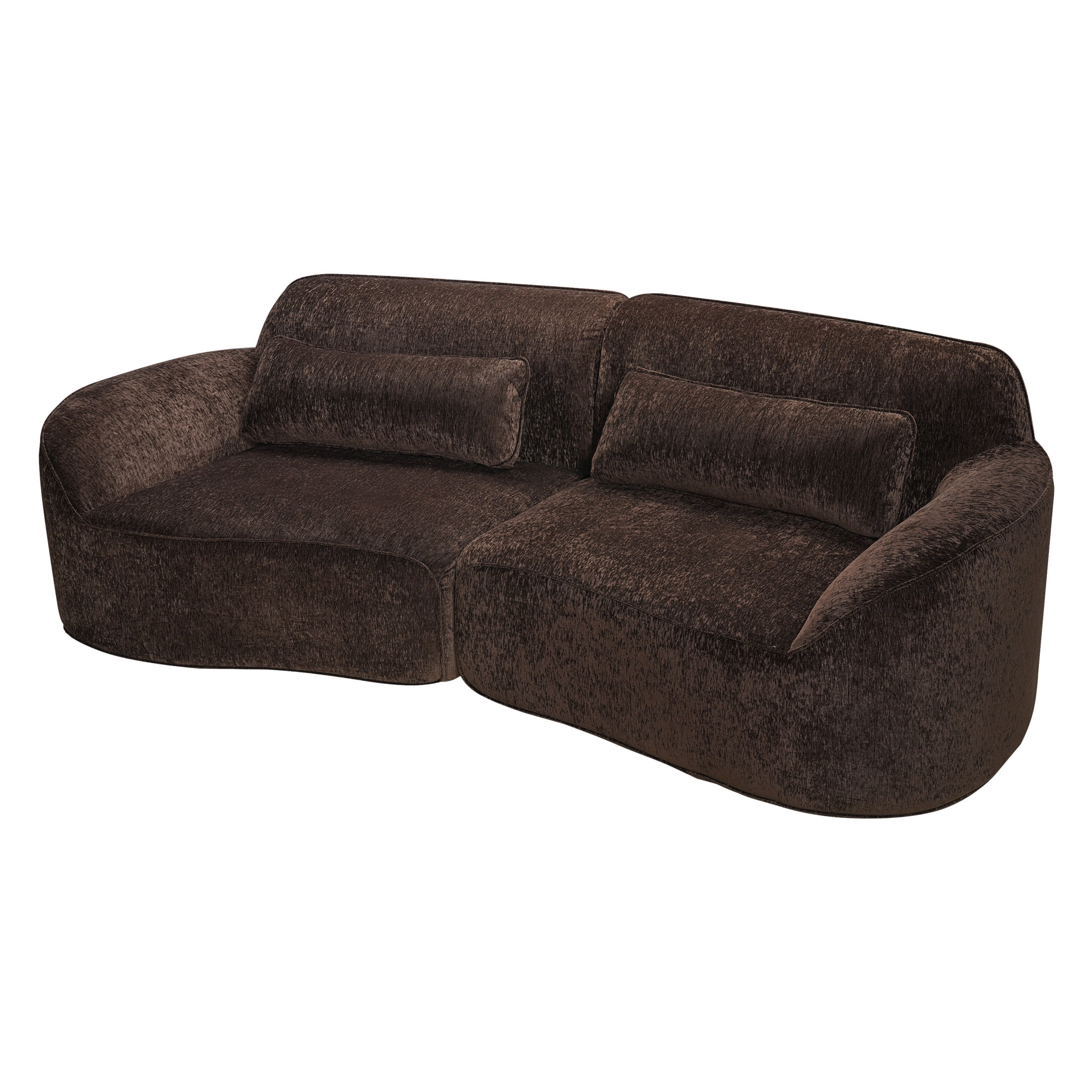 Christopher Knight Home 95" Modern Upholstered Curved Compressed Sectional Sofa with Pillows, Dark Brown