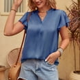 thumbnail image 2 of Women's Summer Fashion Chiffon Shirt V Neck Petals Short Sleeve Drawstring Casual Top Blouse Tunic Tee, 2 of 2