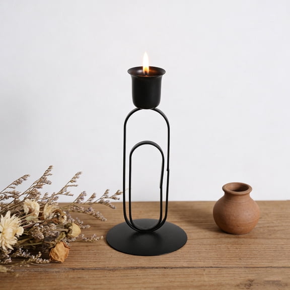 OFFIGAM Iron Art Candle Holder, Black Geometric Design for Table and Home Decor