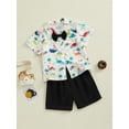 thumbnail image 4 of Musuos Kid Boys 2 Piece Set 6 12 18 24M 3 4Y Short Sleeve Dinosaur Print Shirts with Bowtie + Elastic Waist Shorts Toddler Baby Summer Outfits, 4 of 10