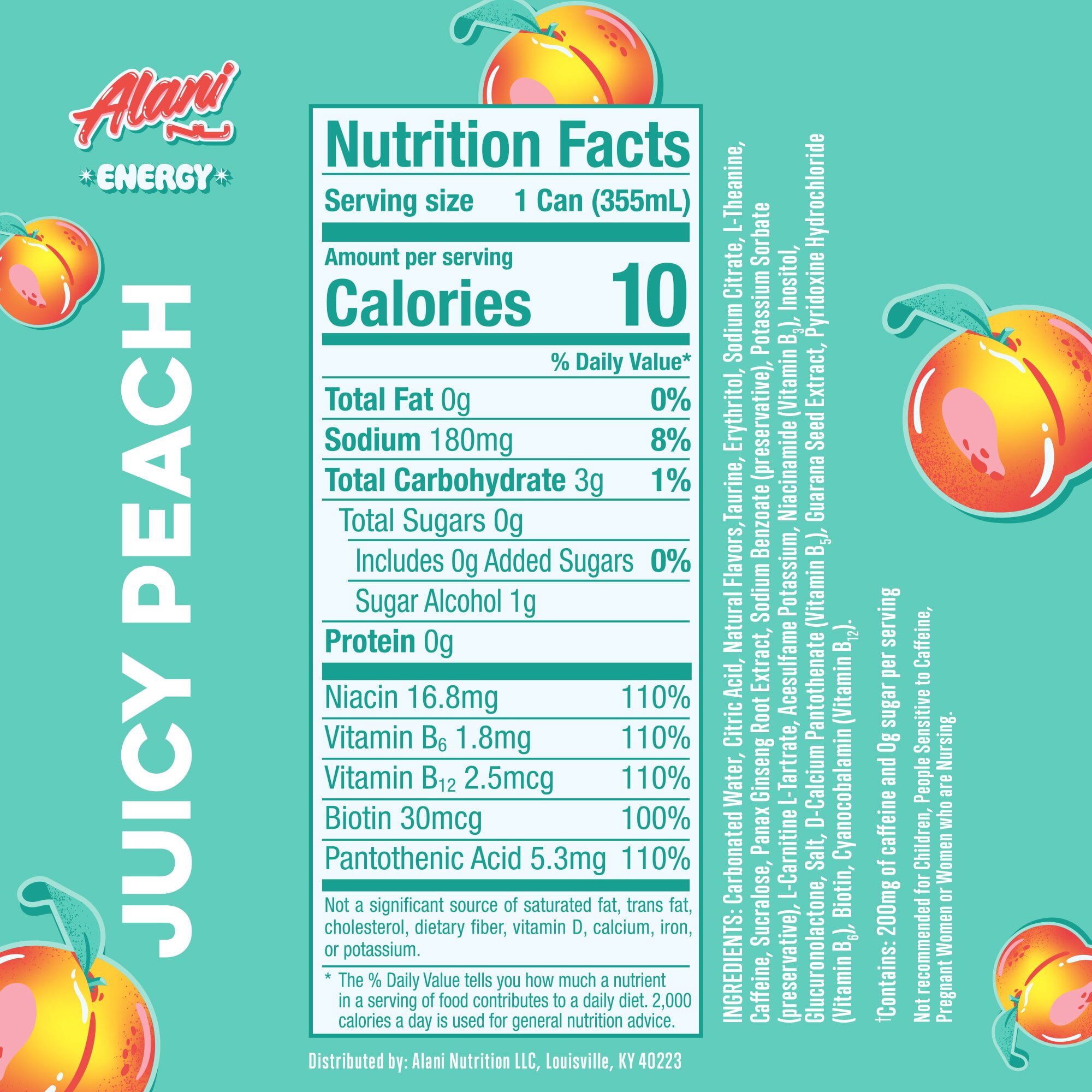 Alani Nu Juicy Peach Sugar Free Energy Drink (Pack of 12)