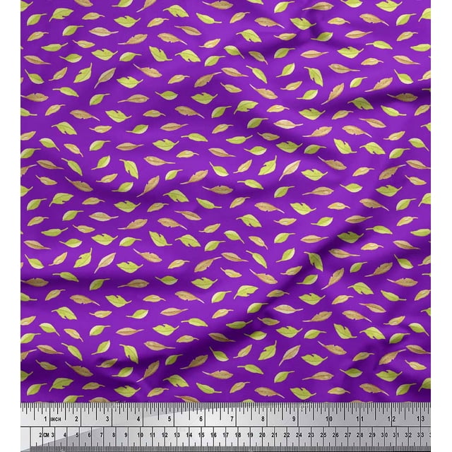 Soimoi Tissu Popeline de Coton Violet Imprimé Feuilles au Mètre 42 Pouces de Large