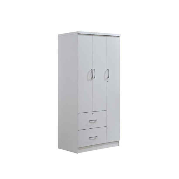 Hodedah 3 Door Armoire With 2 Drawers 3 Shelves In White Walmart Com
