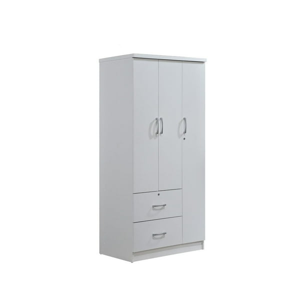 Hodedah 3 Door Armoire With 2 Drawers 3 Shelves In White Walmart Com Hodedah 3 Door Armoire With 2 Drawers 3 Shelves In White Walmart Com