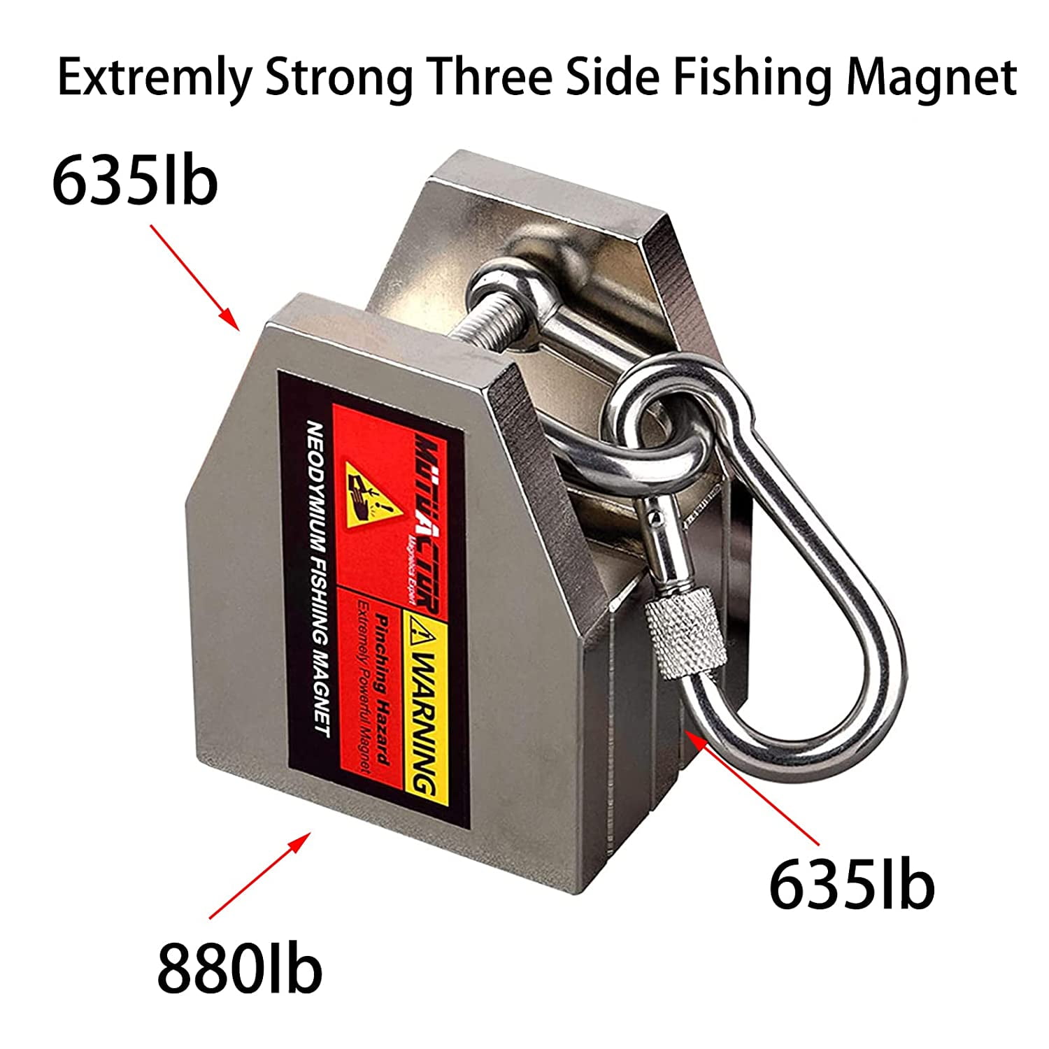 MUTUACTOR 2150LB Fishing Magnet Kit Three Sides Long Magnetic Distance  Extremly Strong, Neodymium Fishing Magnet for Recovery and Salvage Fishing