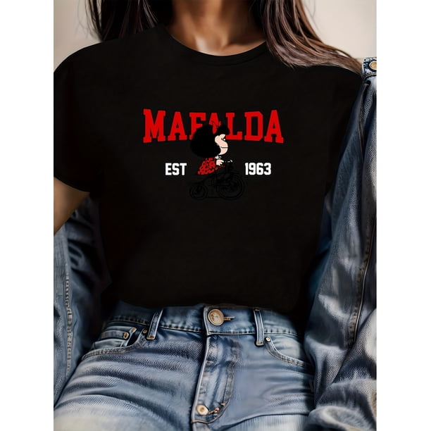 MAFALDA EST 1963 Graphic Tee for Women - Vibrant Pink Casual Summer T-Shirt, Slim Fit, Round Neck, Short Sleeve, Machine Washable
