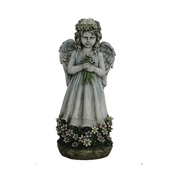 Hi-Line Gifts 19" Standing Child Angel Holding Flowers Outdoor Garden Statue
