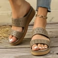 thumbnail image 2 of LOVZFMLL Wedge Sandals for Women Two Straps Slip On Open Toe Comfort Walking Clogs with Arch Support Casual Summer Beach Vacation Shoes Brown 6, 2 of 7