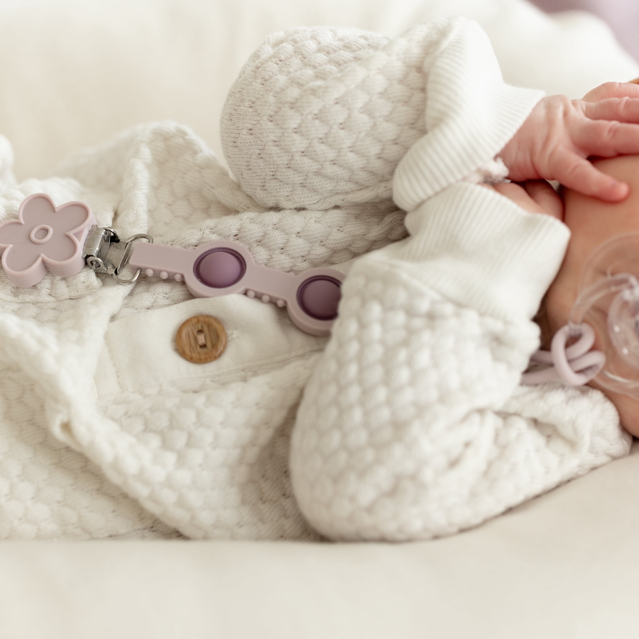 Lilac Flower Popper Topper Pacifier Clip