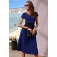 thumbnail image 2 of LASCANA Women's Short Sleeve V-Neck Dress Ruching, 2 of 5