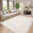 thumbnail image 1 of Scalloped Area Rug 8x10ft – Washable, Non-Slip Low Pile Modern Carpet for Living Room, Bedroom, Dining Room – Soft, Neutral, Mark Resistant Floor Mat – Light Cream, USA, 1 of 9