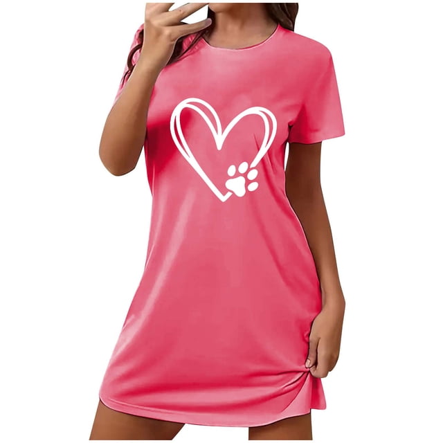 Rbaofujie Chemises de Nuit pour Femmes Chemise de Nuit Courte Surdimensionnée pour Femmes Robe Imprimée à Col Rond et Manches Courtes Robe Grande Taille