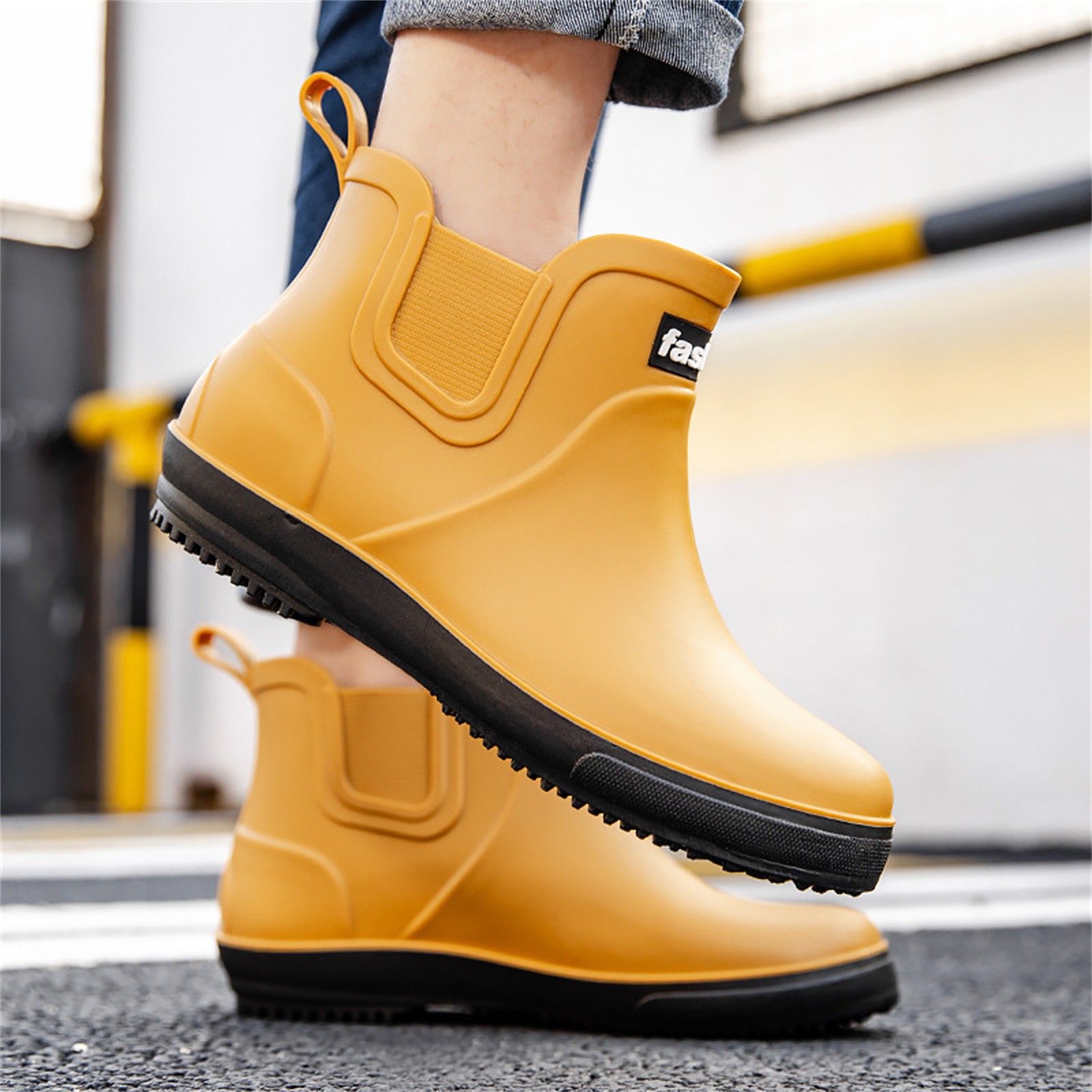 XIMIN Men Women's Non Slip Rain Boots Ankle Rubber Short Booties