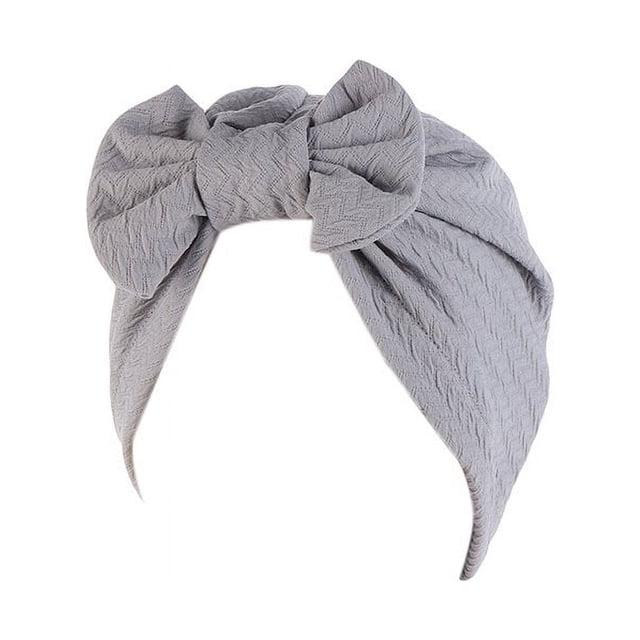 Headscarf Cap Shirring Elastic Traditional Headscarf Cap Detachable Bow Solid Color Turban Hat Hair Accessories