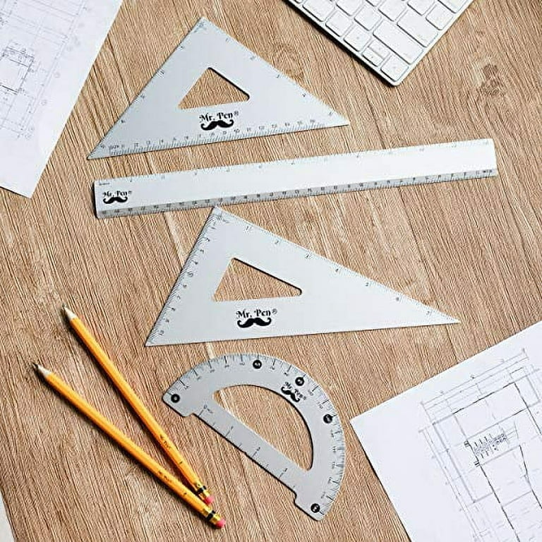 M&G 4pcs/set Aluminium Metal Ruler Set Plastic Geometry Maths Square  Drawing Compass Stationery Angle Rulers